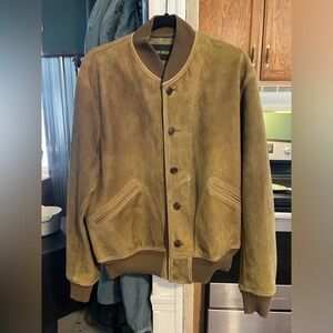 Buck Mason suede bomber jacket